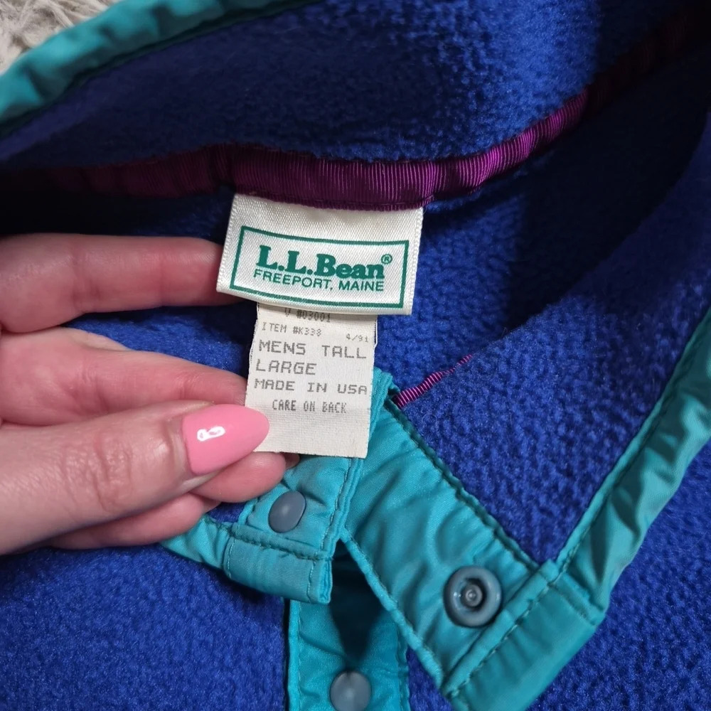 Mens Vintage LL Bean Fleece Pullover Sweater Size Large Tall LT TL Blue Preppy ✨ - Picture 6 of 11